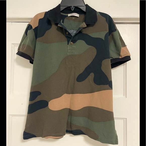 EUC Men’s X-Small Valentino Camouflage Short-sleeve Polo Shirt In Army Green - Picture 3 of 11